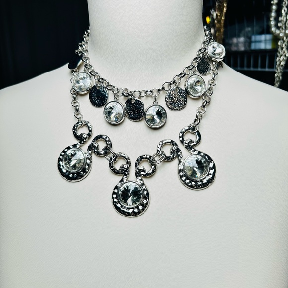 paparazzi Jewelry - Statement Necklaces Rhinestone and Silver tone Necklace Bundle